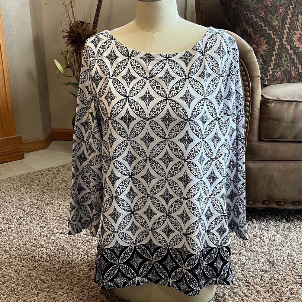 Talbots Black and White Geometric Blouse